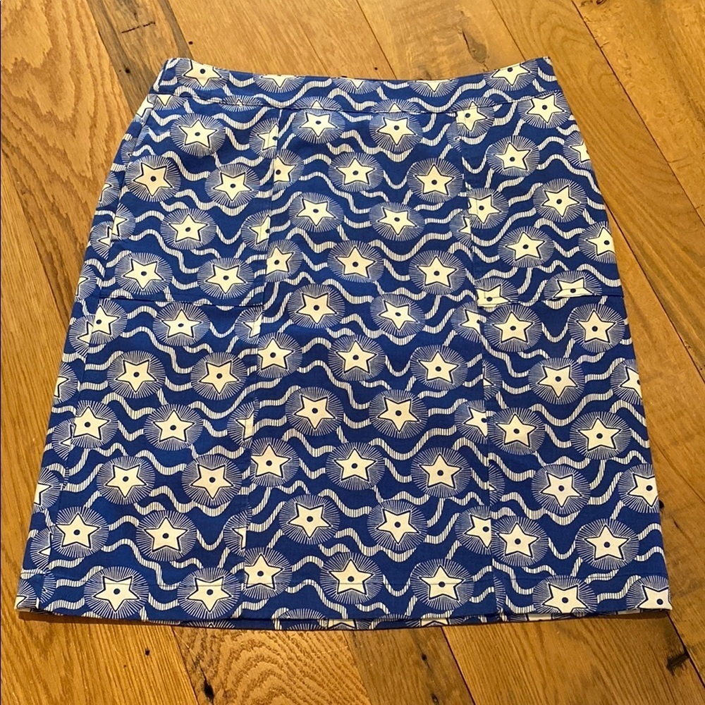 Boden Helena Chino Blue & White Star Print Mini Skirt US 6 LONG